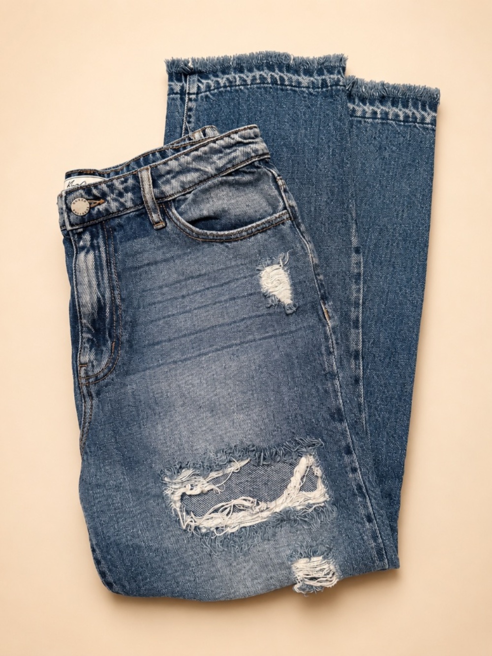 Medium Wash Distressed Straight Leg Jeans High Rise Size 29